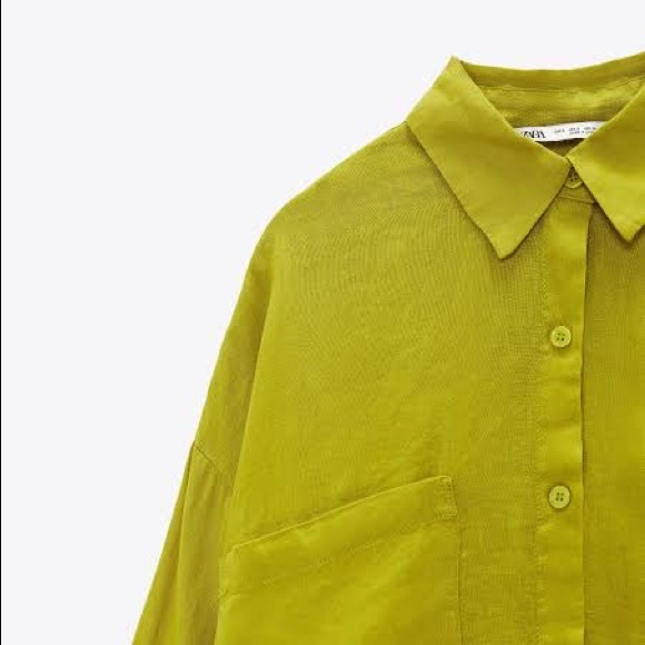 Zara oversized shirt linen dress in lime green colour - Picture 9 of 11